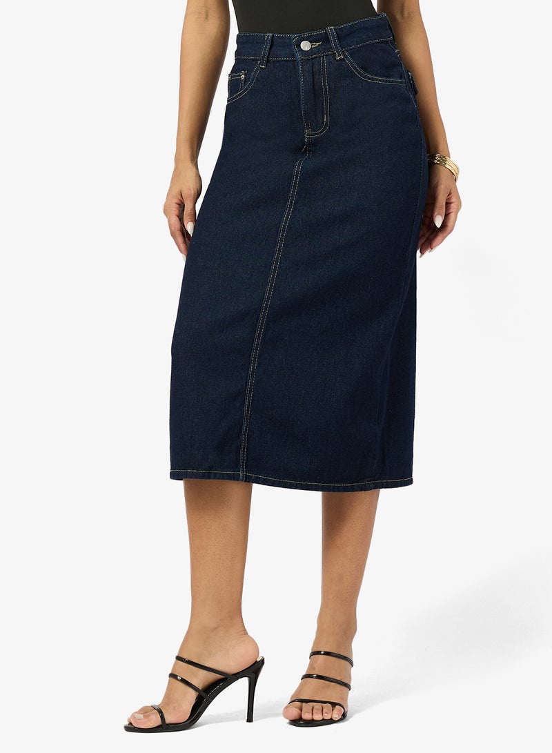 Ginger Denim Straight Fit Midi Skirt - Image 1